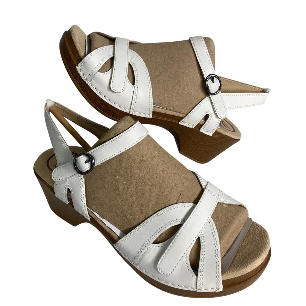 Dansko Women's Season Full Grain White Slingback Heels Size 10.5